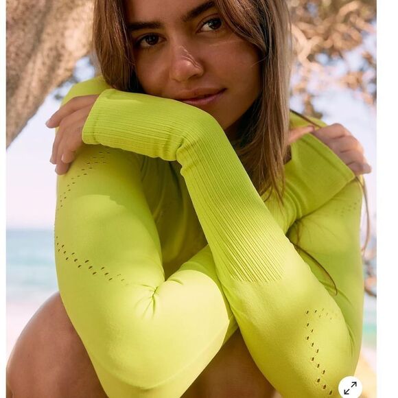 Free People Good Karma High Neck Layer Top in Highlighter BNWOT MSRP $88 - Picture 4 of 4